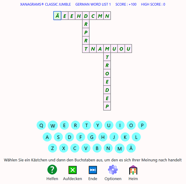 Screenshot des Xanagrams-Spielformats 5