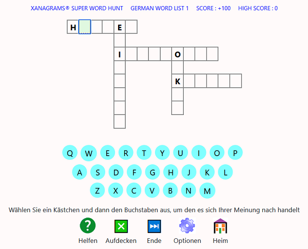 Screenshot des Xanagrams-Spielformats 7