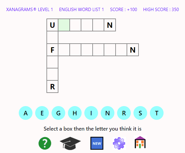 Xanagrams format 1 word game