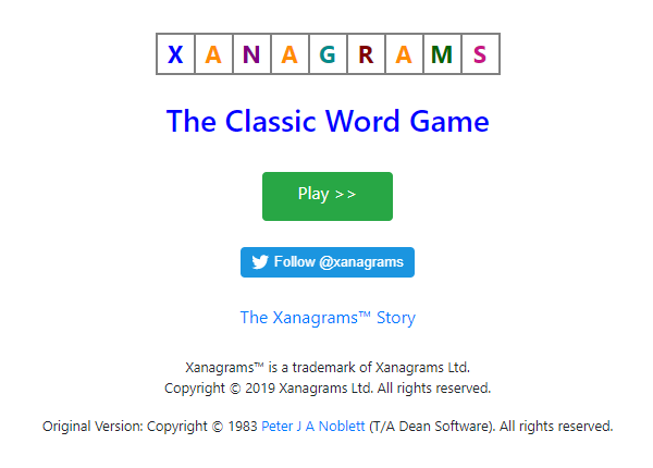 New Xanagrams game with one Word